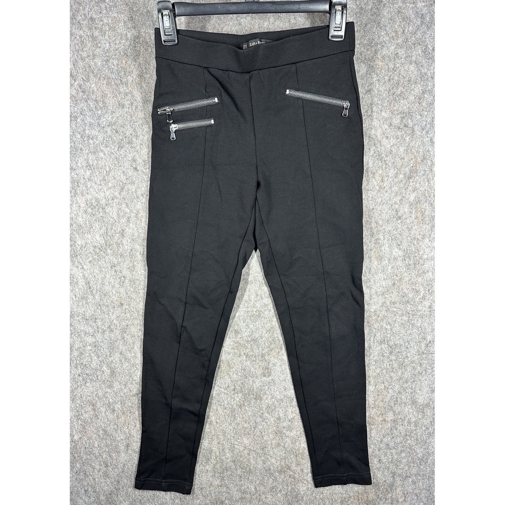 Zara Basic Womens‎ Small Black Moto Pants Zipper Pocket Stretch Leggings